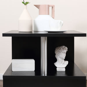 English Elm 20" Modern End Table S-Shape Accent Side Table with 3-Tier Storage, Steel Poles, Lightweight Black Finish W2225142071