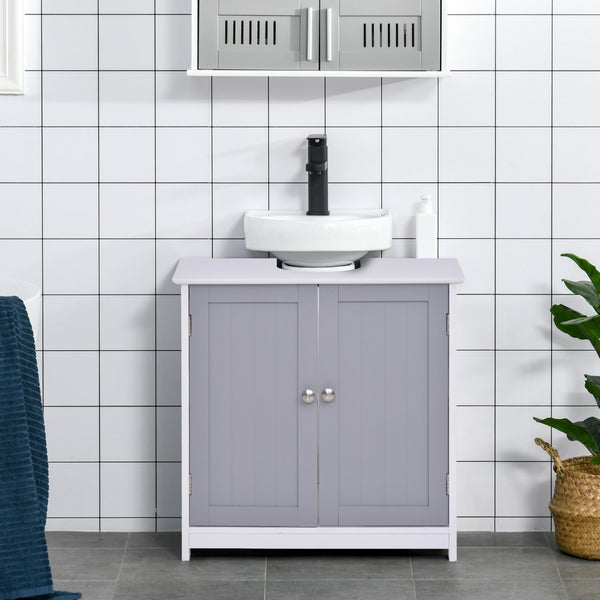 English Elm Kleankin Pedestal Sink Base Cabinet with Adjustable Shelf and Double Door Storage W2225142076