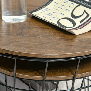 English Elm End Tables Set of 2 Nesting with Removable Tray Tops & Hidden Storage, Round Metal Accent Tables (Black) W2225142092