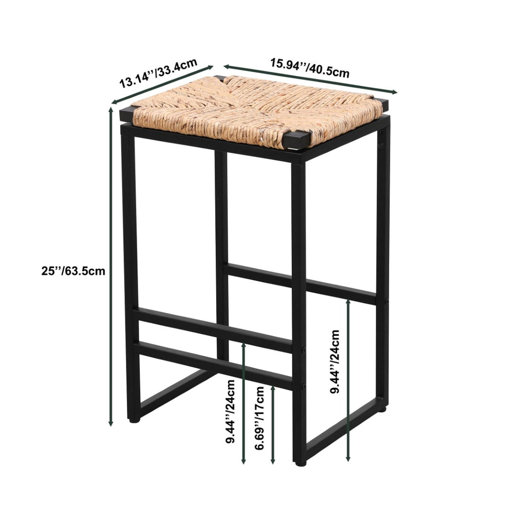 English Elm Set of 2 Hand Woven Paper Rope Backless Counter Stools with Iron Frame W1757104744