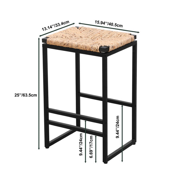 English Elm Set of 2 Hand Woven Paper Rope Backless Counter Stools with Iron Frame W1757104744