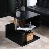 English Elm 20" Modern End Table, Accent Side Table, S-Shaped Coffee Table With Storage Shelf and Steel Poles, Black