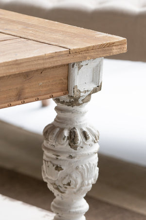 English Elm 47" Whitewash Fir Wood Coffee Table with Open Shelf French Country Living Room W2078141933