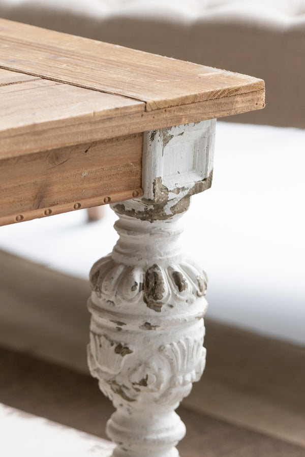 English Elm 47" Whitewash Fir Wood Coffee Table with Open Shelf French Country Living Room W2078141933
