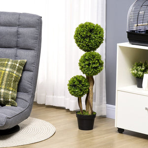 English Elm Artificial Boxwood Topiary Tree in Pot 35.5" Height — Lifelike 3-Ball Faux Plant for Home, Patio W2225142067