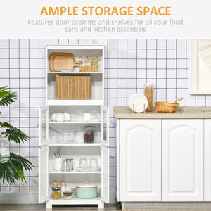 English Elm 63" Small Buffet with Hutch – Compact 4-Door Pantry Cabinet, Adjustable Shelves, Anti-Tip, White MDF Chic W2225142081