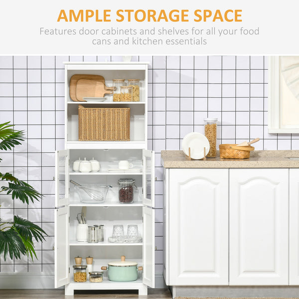 English Elm 63" Small Buffet with Hutch – Compact 4-Door Pantry Cabinet, Adjustable Shelves, Anti-Tip, White MDF Chic W2225142081