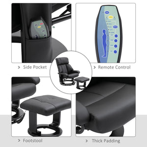 English Elm Recliner PU Leather Massage Chair with Ottoman, 10-Zone Vibration, 145° Recline, Swivel Wood Base W2225142057