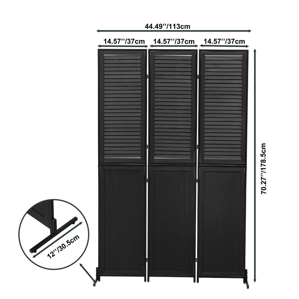 English Elm 3 Panel Paulownia Wood Louvered Folding Screen Freestanding Privacy Divider for Any Room W1757122143
