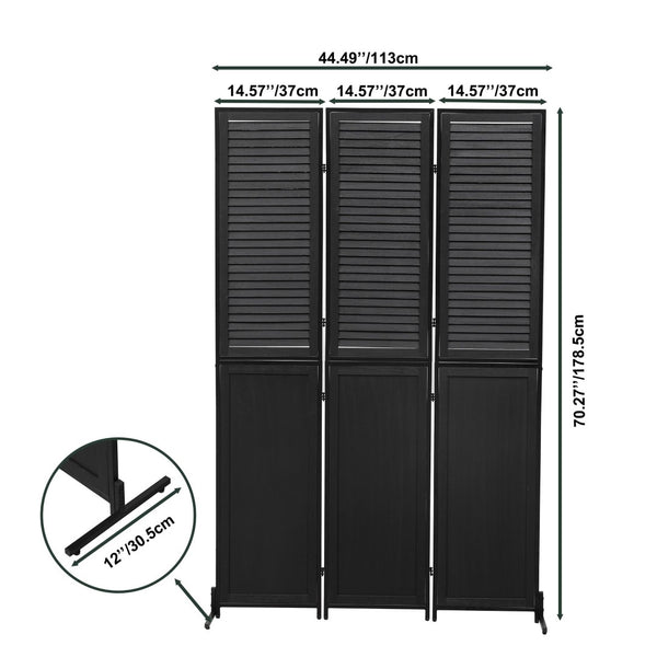 English Elm 3 Panel Paulownia Wood Louvered Folding Screen Freestanding Privacy Divider for Any Room W1757122143