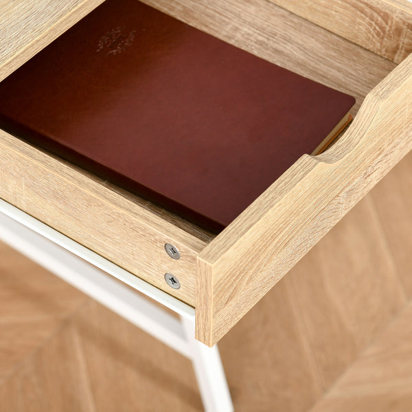 English Elm Home Office compact computer desk with drawer, cubby & display shelf – sturdy natural wood finish, space-saving W2225142087