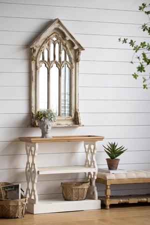 English Elm 35.5" French Country Console Shelf Three Tier Fir Wood Tray Top Distressed Finish W2078141936