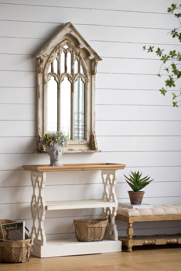 English Elm 35.5" French Country Console Shelf Three Tier Fir Wood Tray Top Distressed Finish W2078141936