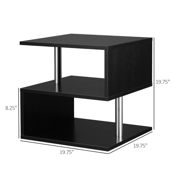 English Elm 20" Modern End Table S-Shape Accent Side Table with 3-Tier Storage, Steel Poles, Lightweight Black Finish W2225142071