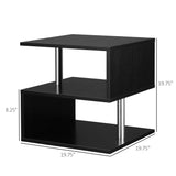 English Elm 20" Modern End Table, Accent Side Table, S-Shaped Coffee Table With Storage Shelf and Steel Poles, Black