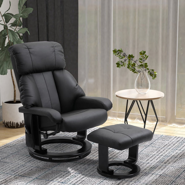 English Elm Recliner PU Leather Massage Chair with Ottoman, 10-Zone Vibration, 145° Recline, Swivel Wood Base W2225142057