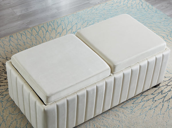 English Elm 45 Inch Velvet Storage Ottoman Bench with Tray Top for Living Room or Bedroom W2082130361