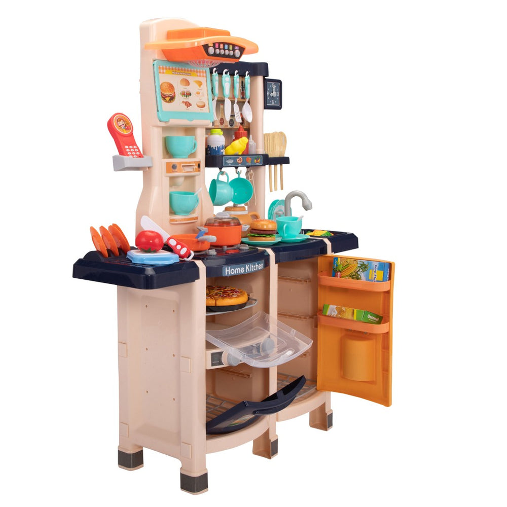 English Elm Large Kids Pretend Cooking Station with Pump Sink Realistic Sounds Lights 65 Pieces W2181142136
