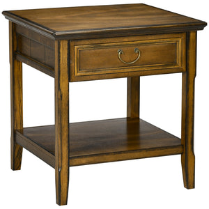 English Elm Side Table Farmhouse End Table with X-Frame, Drawer & Open Shelf Storage, Durable Engineered Wood Design Dark Coffee W2225142093