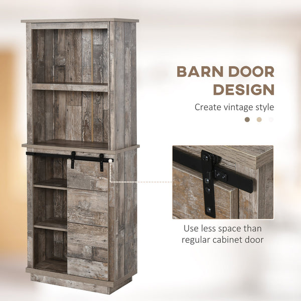 English Elm Freestanding Rustic Kitchen Buffet with Hutch and Sliding Barn Door Pantry, 5-Tier Adjustable Storage, Vintage Wood W2225142091