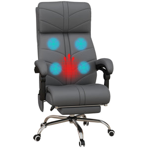 English Elm Executive Massage Office Chair with 4-Point Vibration, Heated Lumbar, Recline to 135°, PU Leather Comfort Gray W2225142102