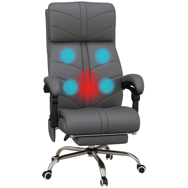 English Elm Executive Massage Office Chair with 4-Point Vibration, Heated Lumbar, Recline to 135°, PU Leather Comfort Gray W2225142102