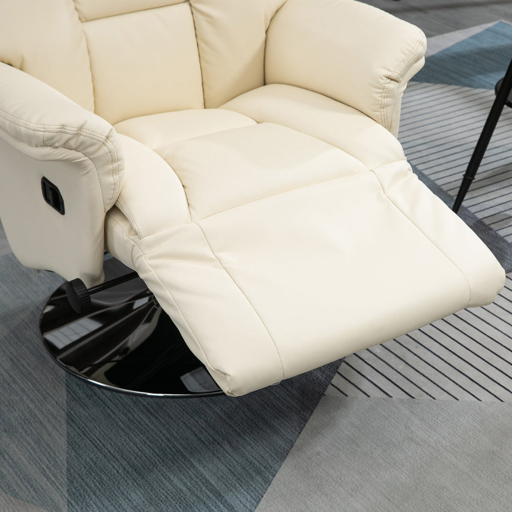 English Elm Manual Recliner Chair 360° Swivel PU Leather Recliner with Footrest, Padded Arms, Steel Base—Cream White W2225142096