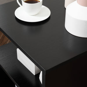English Elm 20" Modern End Table S-Shape Accent Side Table with 3-Tier Storage, Steel Poles, Lightweight Black Finish W2225142071
