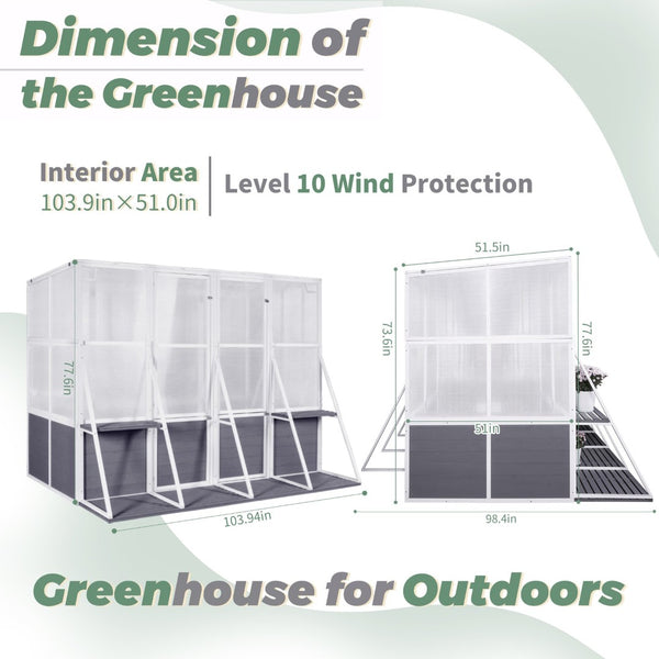 English Elm Greenhouse, Wooden Lean to Walk in Design with Polycarbonate Panels for Year Round Growing W1850S00005