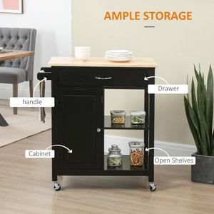 English Elm Kitchen Island Cart with Solid Wood Top, Rolling Storage Cabinet, Drawer, Towel Rack & Wheels for Dining Black W2225142064