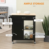 English Elm Kitchen Island Cart, Rolling Kitchen Island With Storage, Solid Wood Top, Drawer, For Dining Room, Black