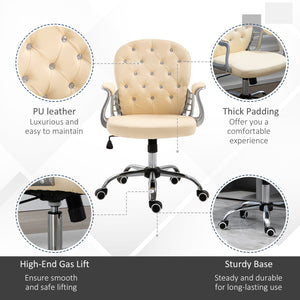 English Elm PU Leather Button-Tufted Office Chair with Padded Arms, Adjustable Tilt & Height, 360° Swivel Wheels W2225142098