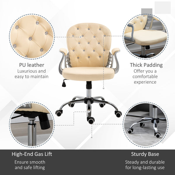 English Elm PU Leather Button-Tufted Office Chair with Padded Arms, Adjustable Tilt & Height, 360° Swivel Wheels W2225142098