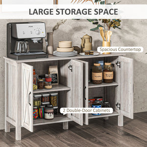 English Elm Buffet Rustic 47" Sideboard with 4 X-Brace Barn Doors, Adjustable Shelves, Gray Wood Grain Storage W2225142097
