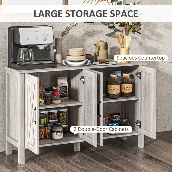 English Elm Buffet Rustic 47" Sideboard with 4 X-Brace Barn Doors, Adjustable Shelves, Gray Wood Grain Storage W2225142097