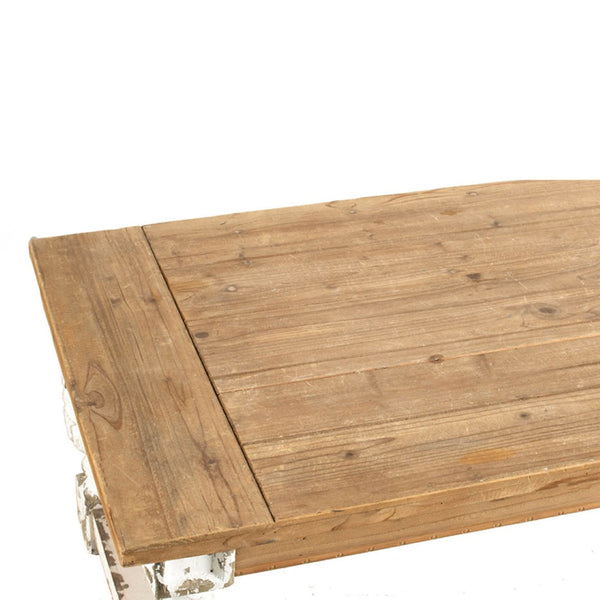English Elm 47" Whitewash Fir Wood Coffee Table with Open Shelf French Country Living Room W2078141933