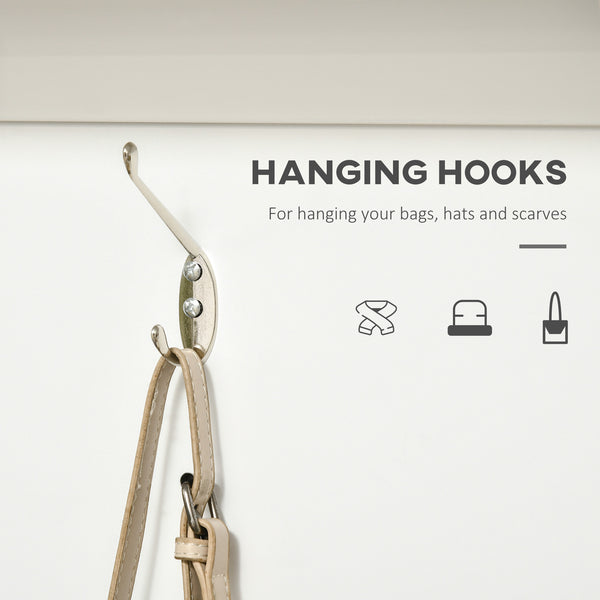 English Elm Hall Tree Entryway Bench with Coat Rack, Storage Cabinet, Drawers & Hooks for Mudroom White W2225S00023