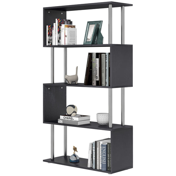 English Elm Modern S-Shaped 5 Tier Bookcase Room Divider - Black Metal & Wood Shelf, Stylish Storage Solution W2225142056