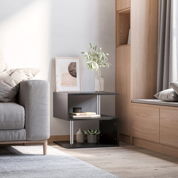 English Elm 20" Modern End Table S-Shape Accent Side Table with 3-Tier Storage, Steel Poles, Lightweight Black Finish W2225142071