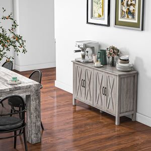 English Elm Buffet Rustic 47" Sideboard with 4 X-Brace Barn Doors, Adjustable Shelves, Gray Wood Grain Storage W2225142097