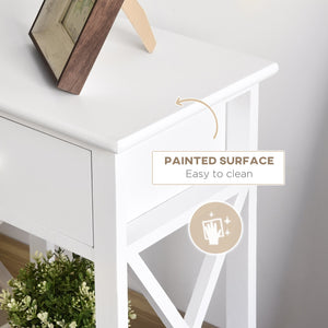English Elm Side Table Farmhouse End Table with X-Frame, Drawer & Open Shelf Storage, Durable Engineered Wood Design White W2225142074