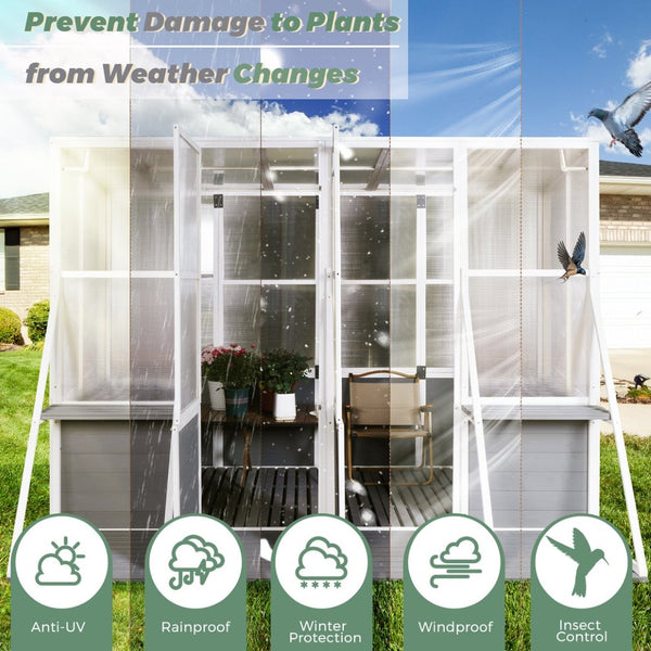 English Elm Greenhouse, Wooden Lean to Walk in Design with Polycarbonate Panels for Year Round Growing W1850S00005