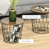 English Elm End Tables Set Of 2, Nesting Tables With Storage, Round Accent Side Tables With Removable Top For Living Room, Bedroom, Black / Brown