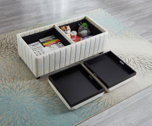 English Elm 45 Inch Velvet Storage Ottoman Bench with Tray Top for Living Room or Bedroom W2082130361