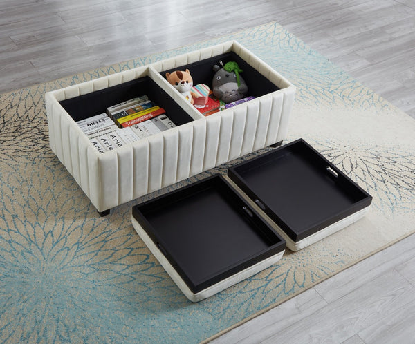 English Elm 45 Inch Velvet Storage Ottoman Bench with Tray Top for Living Room or Bedroom W2082130361