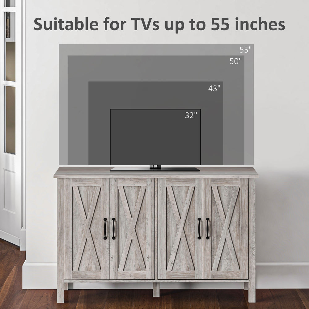 English Elm Buffet Rustic 47" Sideboard with 4 X-Brace Barn Doors, Adjustable Shelves, Gray Wood Grain Storage W2225142097