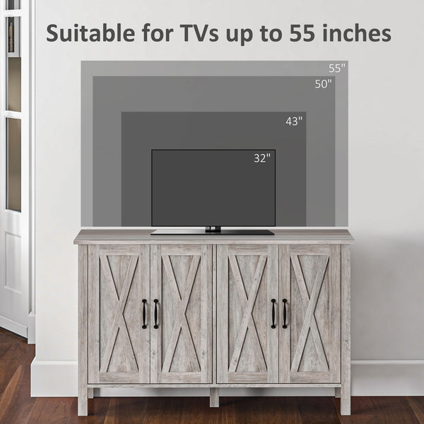 English Elm Buffet Rustic 47" Sideboard with 4 X-Brace Barn Doors, Adjustable Shelves, Gray Wood Grain Storage W2225142097