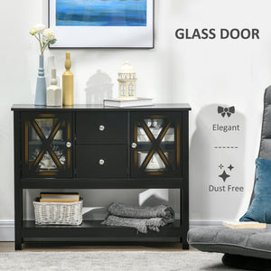 English Elm Coffee Bar Cabinet with Tempered Glass X-Door, Farmhouse Sideboard Buffet with Drawers & Adjustable Shelf Black W2225142082