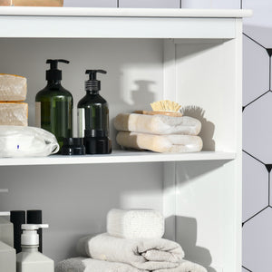 English Elm 63" Small Buffet with Hutch – Compact 4-Door Pantry Cabinet, Adjustable Shelves, Anti-Tip, White MDF Chic W2225142081