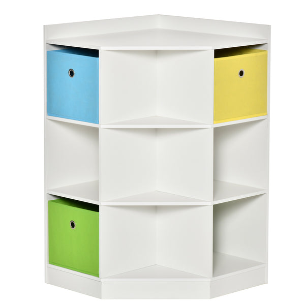 English Elm Kids Corner Cabinet with 9 Cubes & 3 Cloth Baskets, Anti-Tip Kids Storage Organizer for Playroom W2225141968